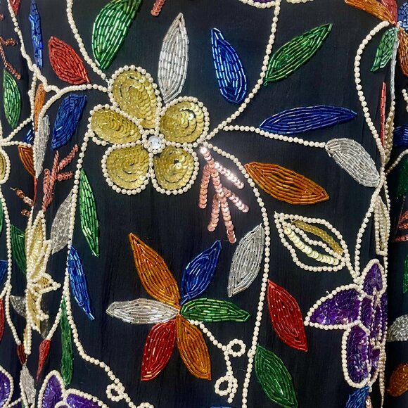 Vintage Crystal Creations floral sequined and beaded silk shirt - Picture 3 of 8